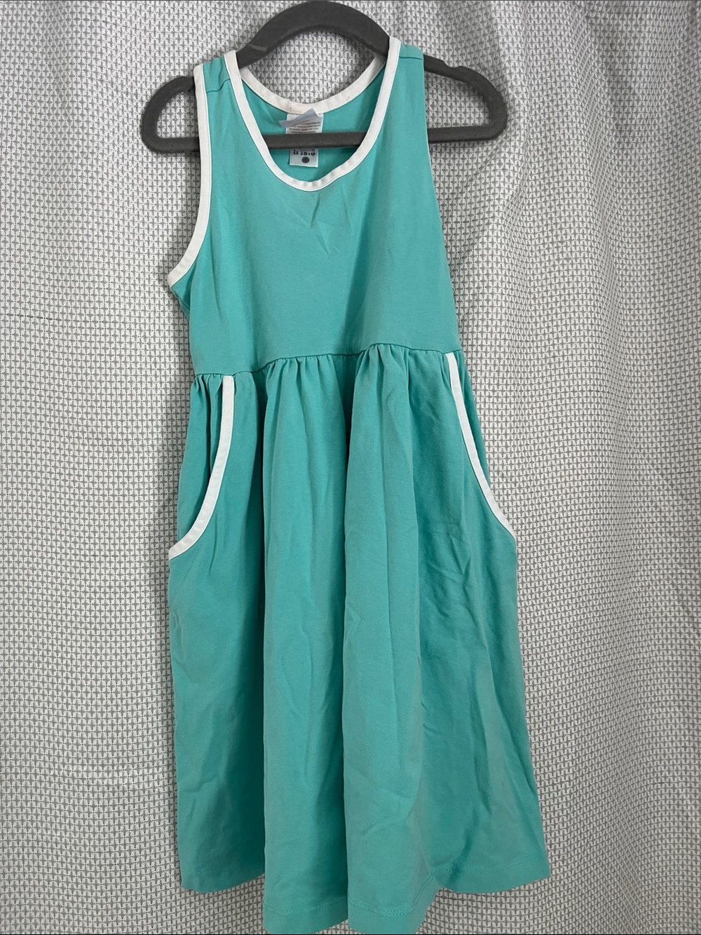 Hanna Andersson Teal Sleeveless Dress with White Trim